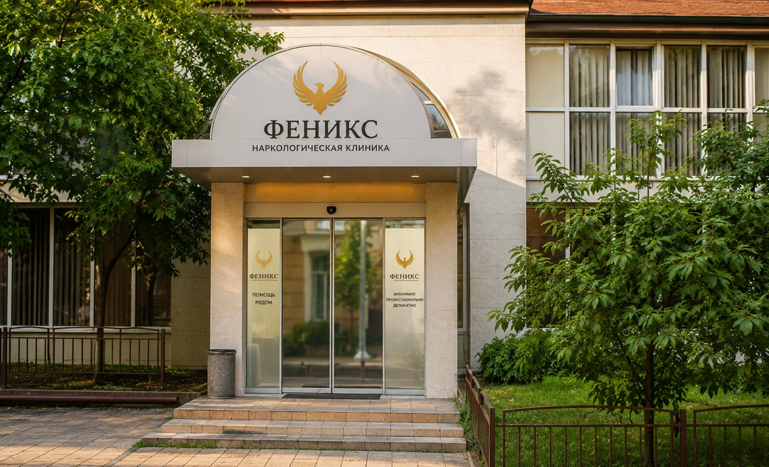 Вход в наркологическую клинику «Феникс» в Хадыженске